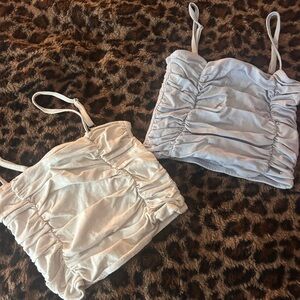 Hollister Ruched Tank Tops in Cream and Light Blue